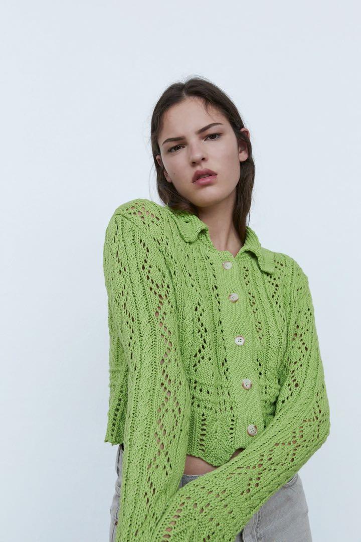 Zara Pointelle Knit Cardigan Women s Fashion Clothes on Carousell