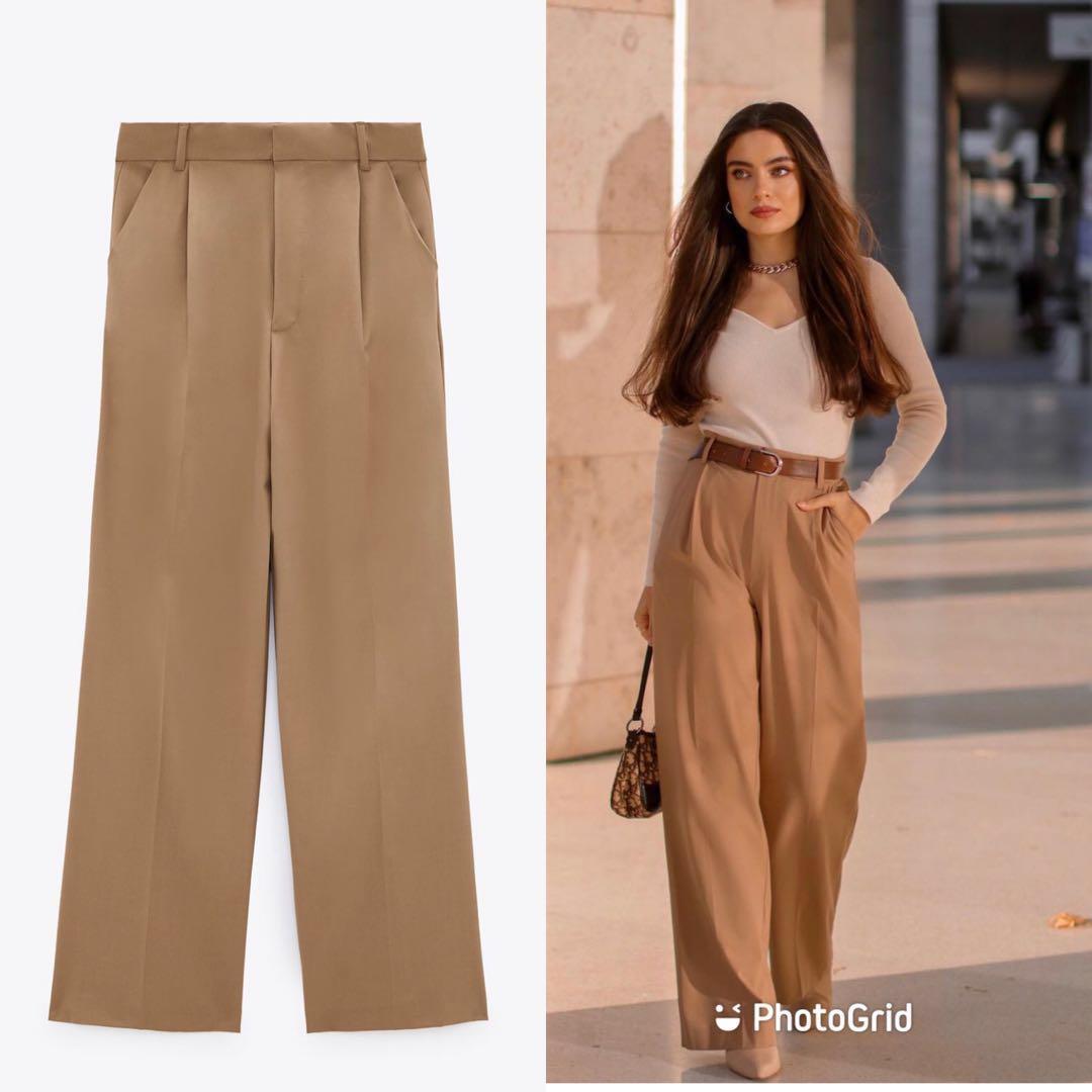 Zara brown wide leg trousers Clearance