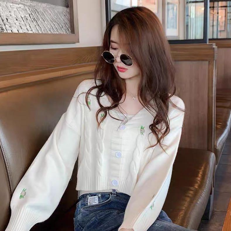 1150 cream white button up floral embroidery cardigan outerwear jacket ulzzang v neck sweater vintage korean retro
