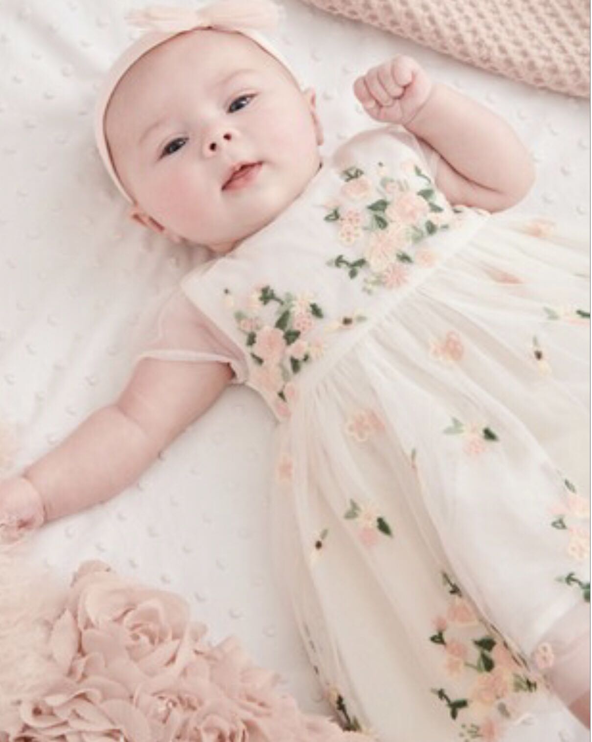 0 3mo Next Signature Ecru Floral Embroidered Dress