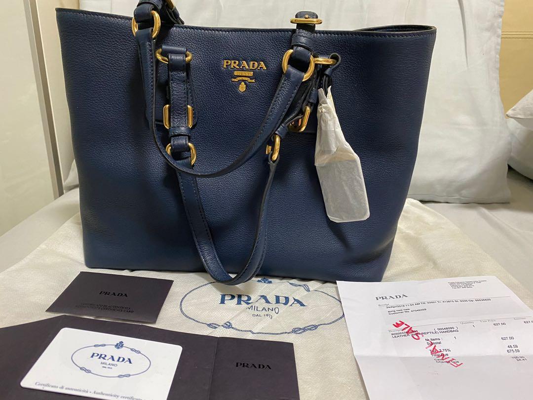 Prada Women's Cobalt Blue Vitello Phenix Shopping Tote 1bg064