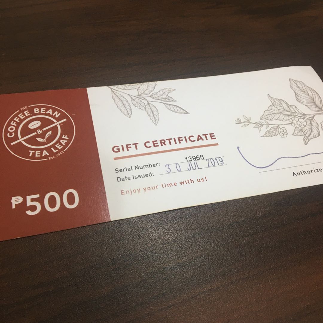 CBTL Coffee Bean P500 Gift Card GC, Tickets & Vouchers, Store Credits
