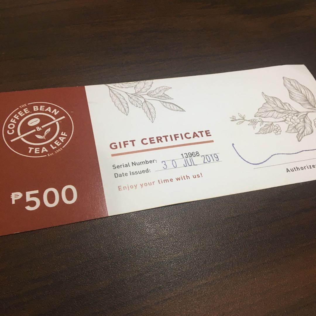 CBTL Coffee Bean P500 Gift Card GC Tickets Vouchers Store Credits