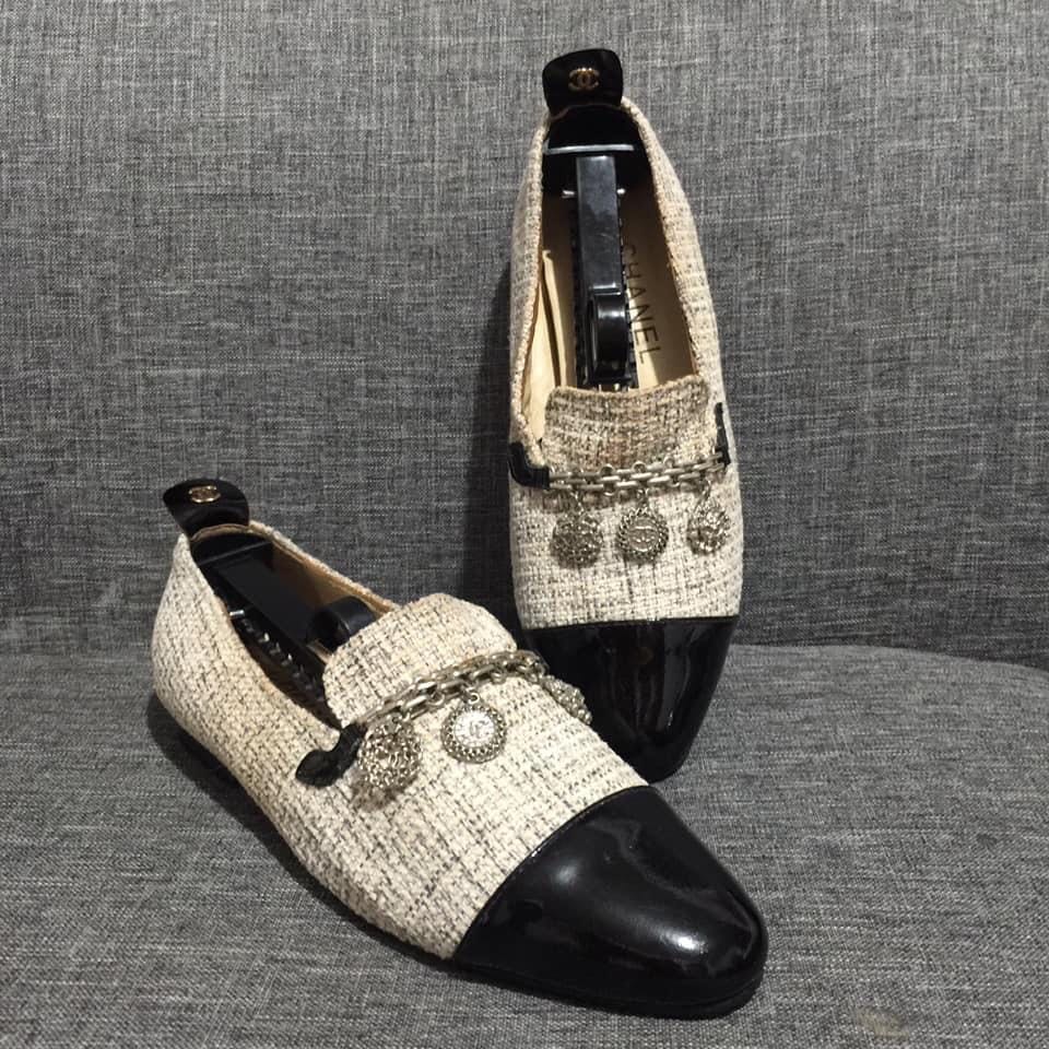 Chanel tweed cheap loafers