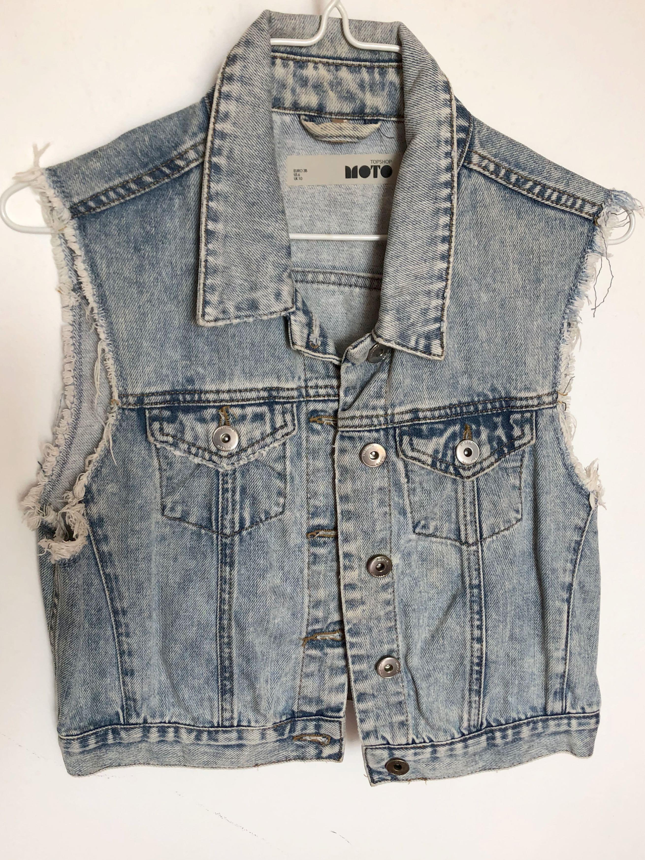 Cropped sleeveless denim jacket clearance