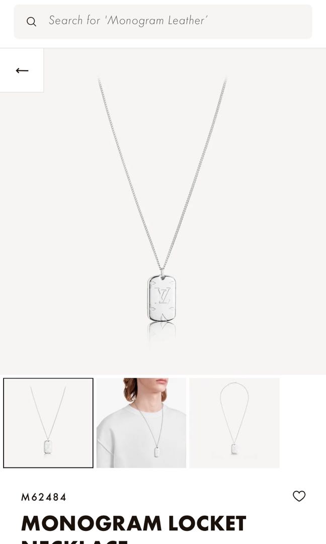 Louis Vuitton locket necklace monogram M62484 pendant men's silver in 2023