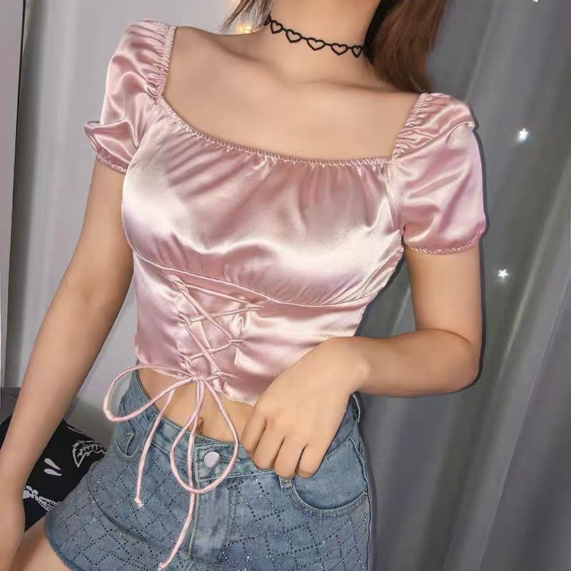 satin puff sleeve top