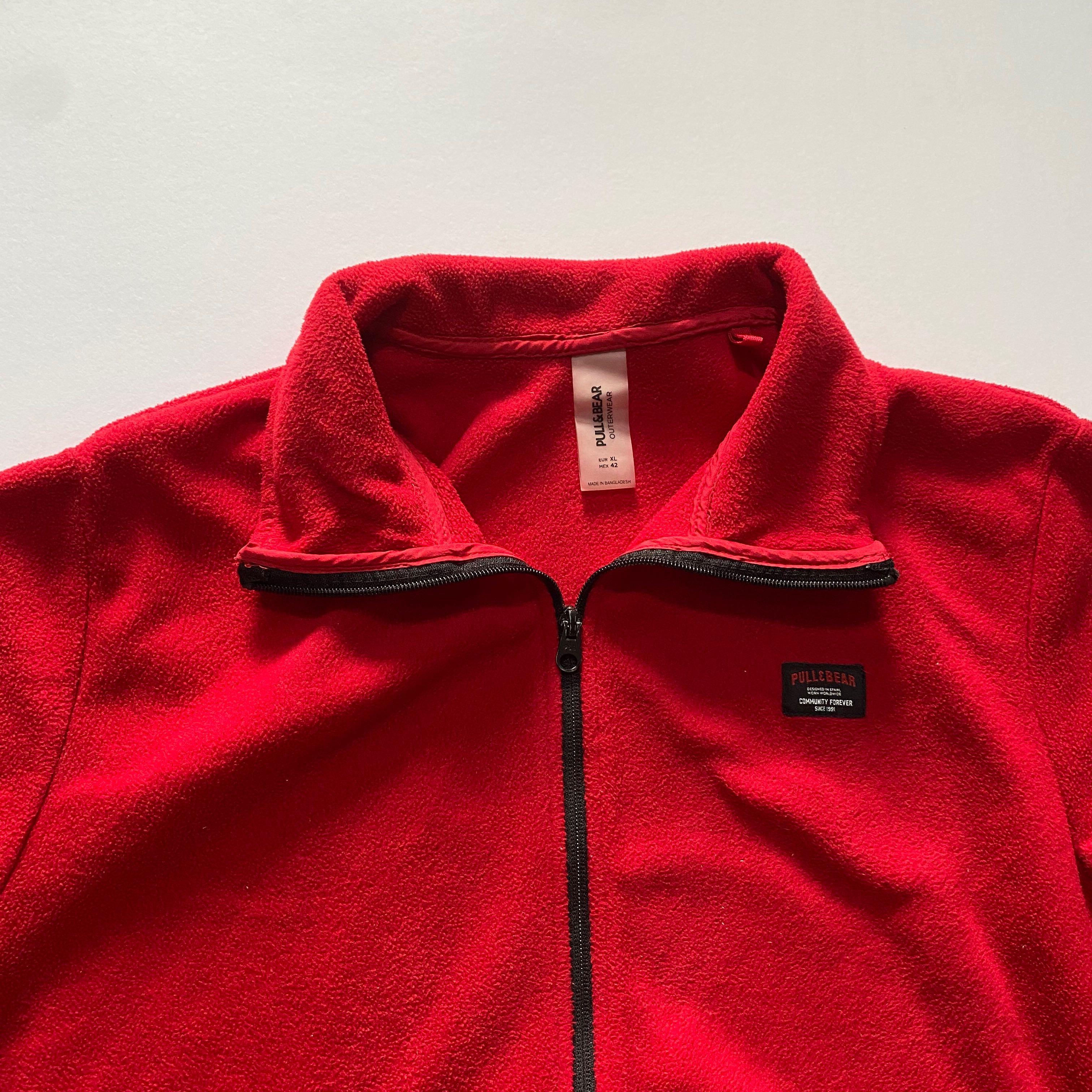 Pull Bear Red Oversized Fleece Zip Up Jacket Men s Fashion