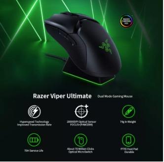 Razer Viper Ultimate Wireless Mouse with HyperSpeed Wireless 20000DPI FOCUS W/ charging (Category: Cables & Chargers) located in Marikina City. Submitted by skowshop (Listing ID 1065935586, Image 2). Description: Product details of Razer Viper Ultimate Wireless Mouse with HyperSpeed Wireless 20000DPI FOCUS+ Optical Sensor Switch 25% faster than other wireless technology, provides high-speed transmission, lowest click latency, stable and fast resp