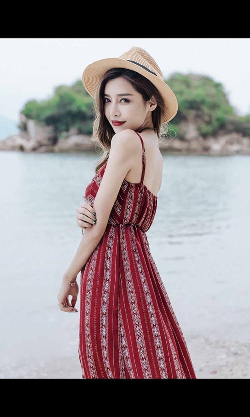 Red boho top maxi dress