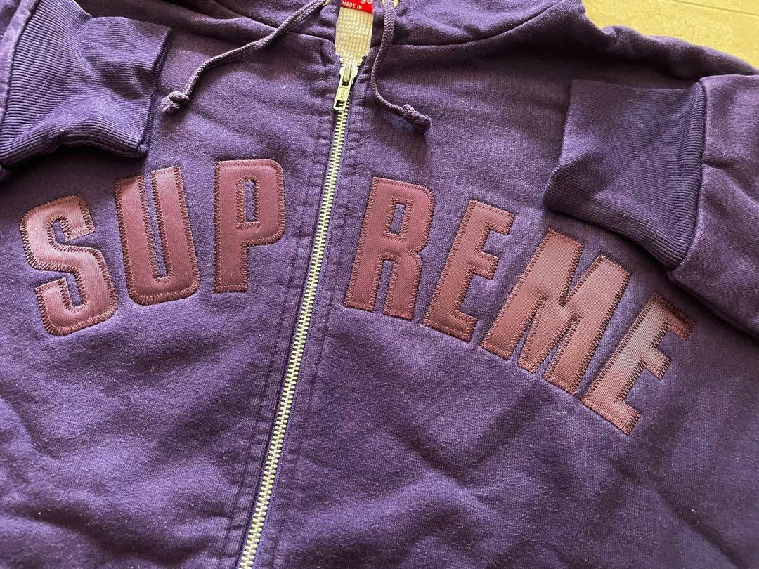 Supreme arc logo thermal zip up hoodie PURPLE XL, 男裝, 外套及戶外