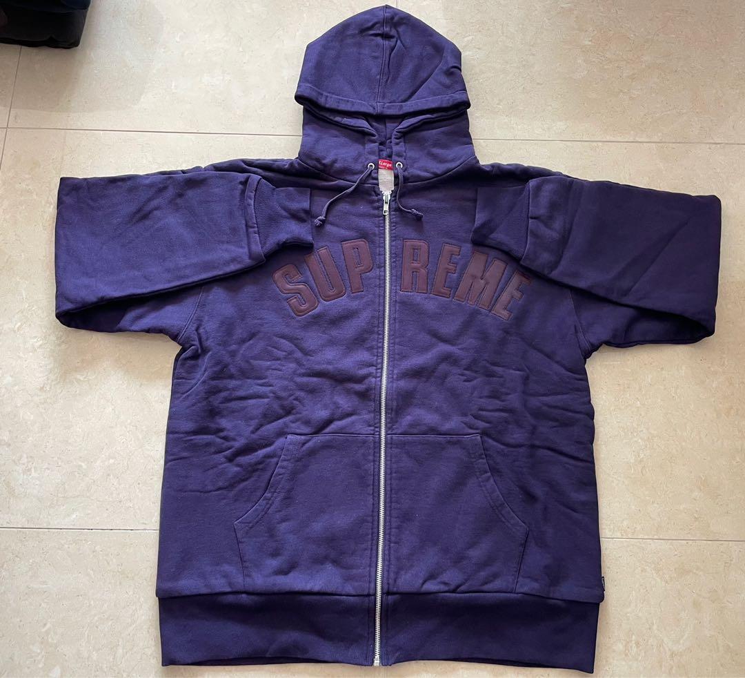 Supreme arc logo thermal zip up hoodie PURPLE XL, 男裝, 外套及戶外