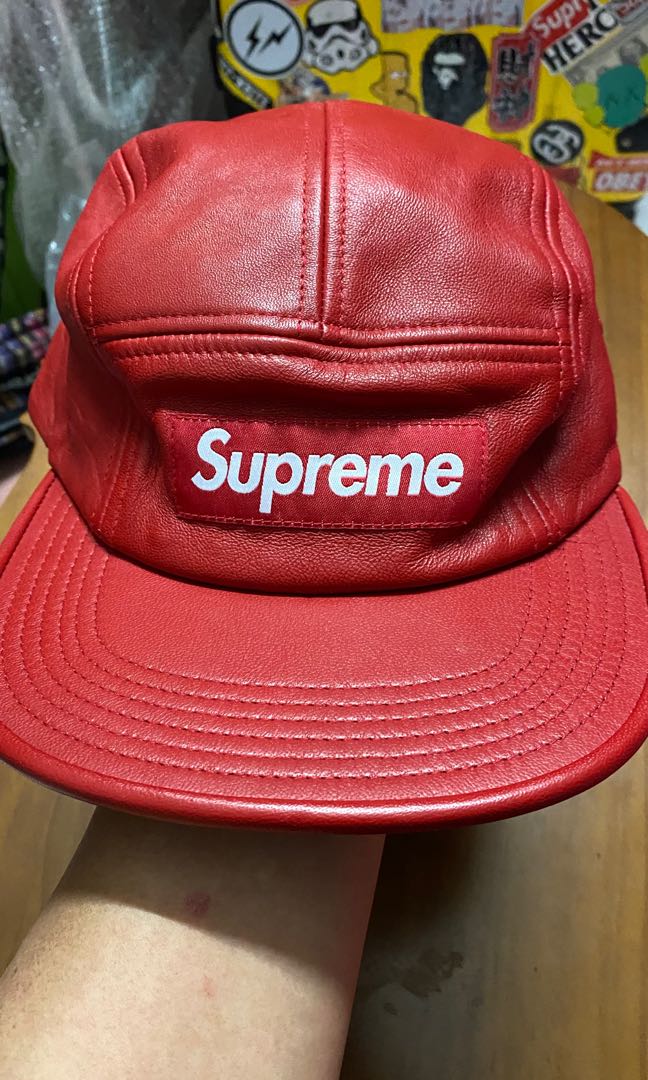 Supreme Leather Camp Cap Red