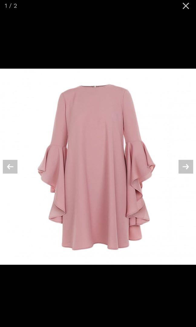 Ted Baker Ashleyy A Line Waterfall Sleeve Dress Pink, Women'S Fashion,  Dresses & Sets, Traditional & Ethnic Wear On Carousell