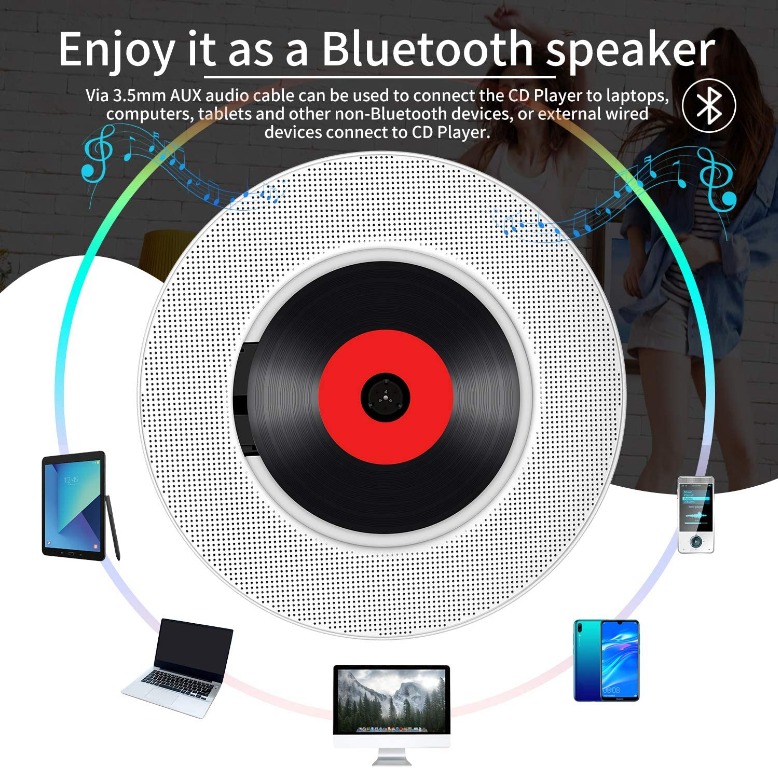 TENSWALL Portable CD Player, Wall Mountable Bluetooth Builtin HiFi