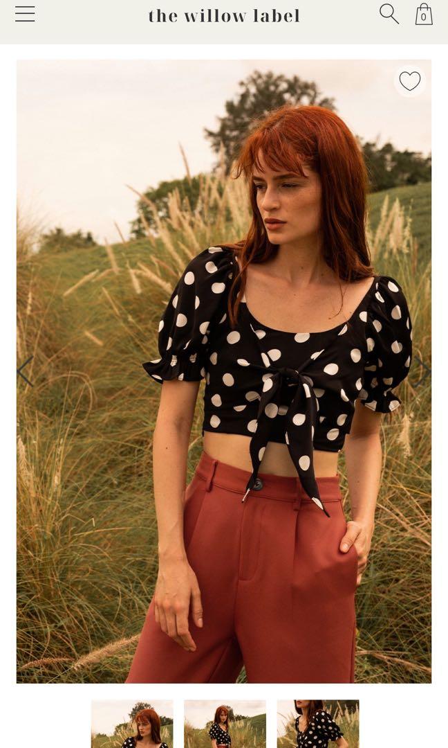 polka dot tie front crop top