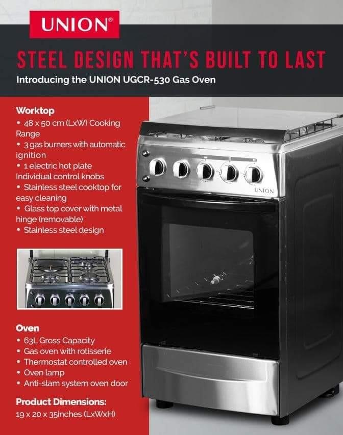 Union gas range oven UGCR530, TV & Home Appliances, Kitchen Appliances