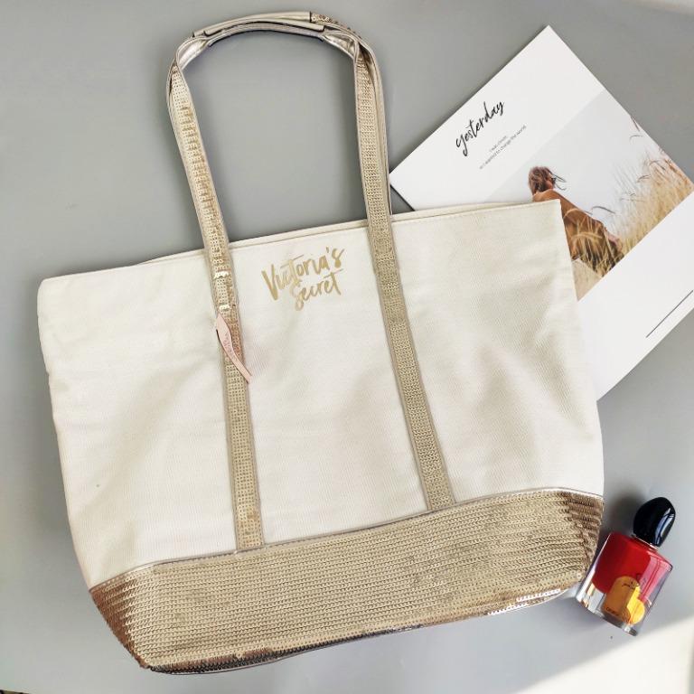 Victoria's Secret, Bags, Victorias Secret Gold Shimmer Canvas Tote Bag
