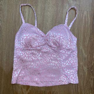 y2k leopard pink crop top tank cami with pads padded bra