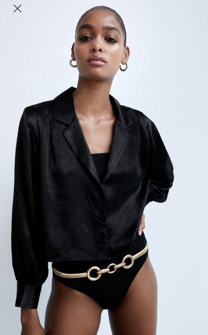 Zara cropped satin blouse Clearance