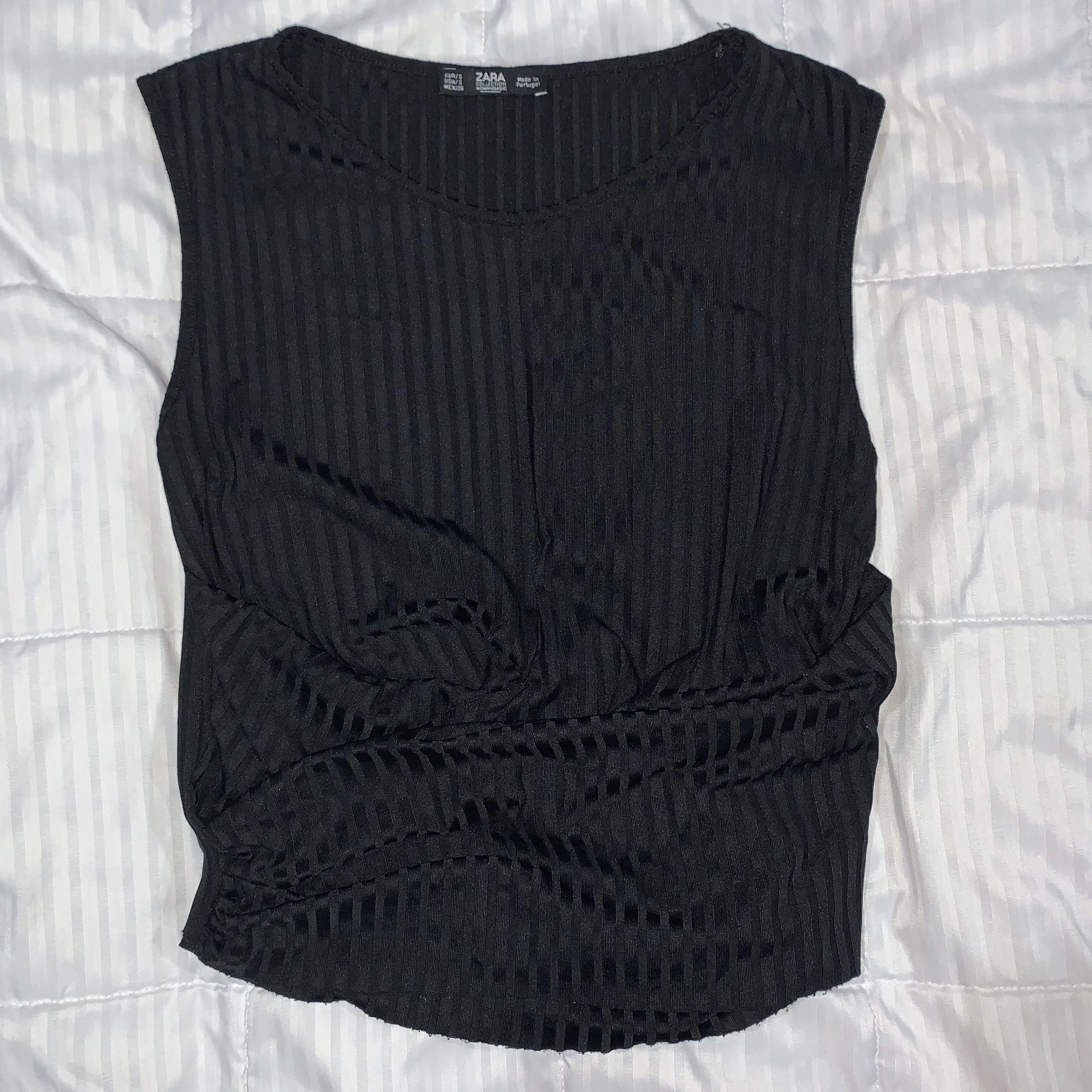 Zara Stretchy Black Top (Category: Sleeveless) located in Pasig City. Submitted by ysabeldc (Listing ID 1065908060, Image 1). Description: Worn once 10/10 condition, quality fabric Rfs: decluttering.
