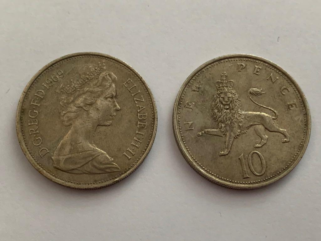 1969年英鎊十便士幣10 New Pence, 興趣及遊戲, 收藏品及紀念品, 錢幣- Carousell