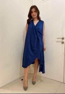 Asymmetric Royal Blue Midi Dress