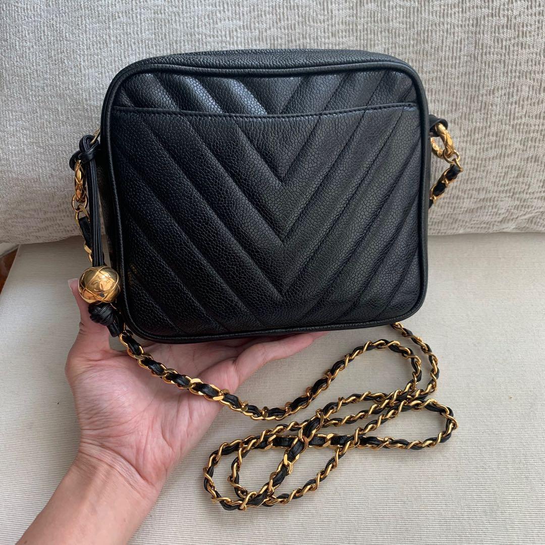 AUTHENTIC CHANEL Caviar Mini Camera Chevron Bag 24k Gold Hardware , Luxury,  Bags & Wallets on Carousell