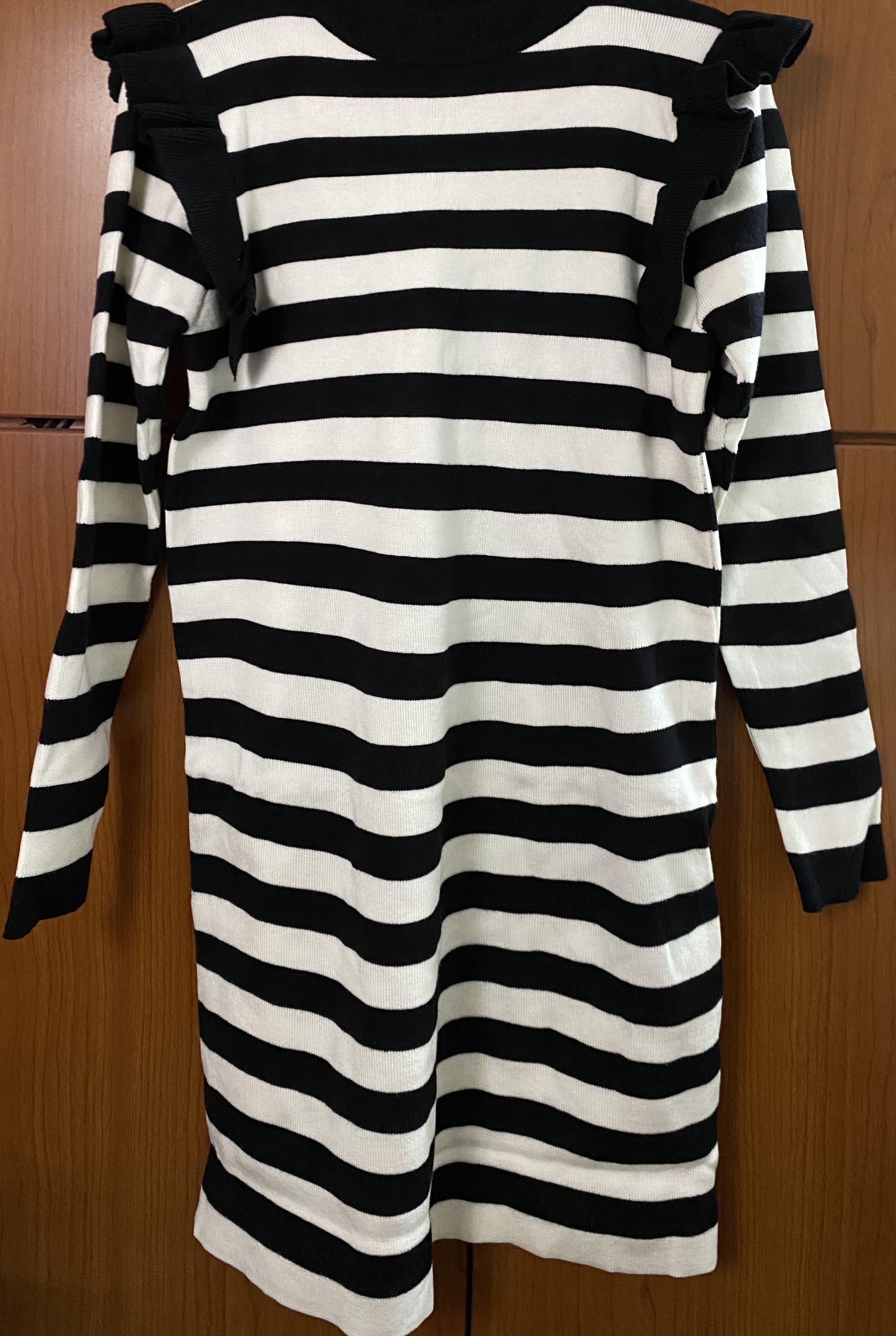 Black and white striped knitted dress 
