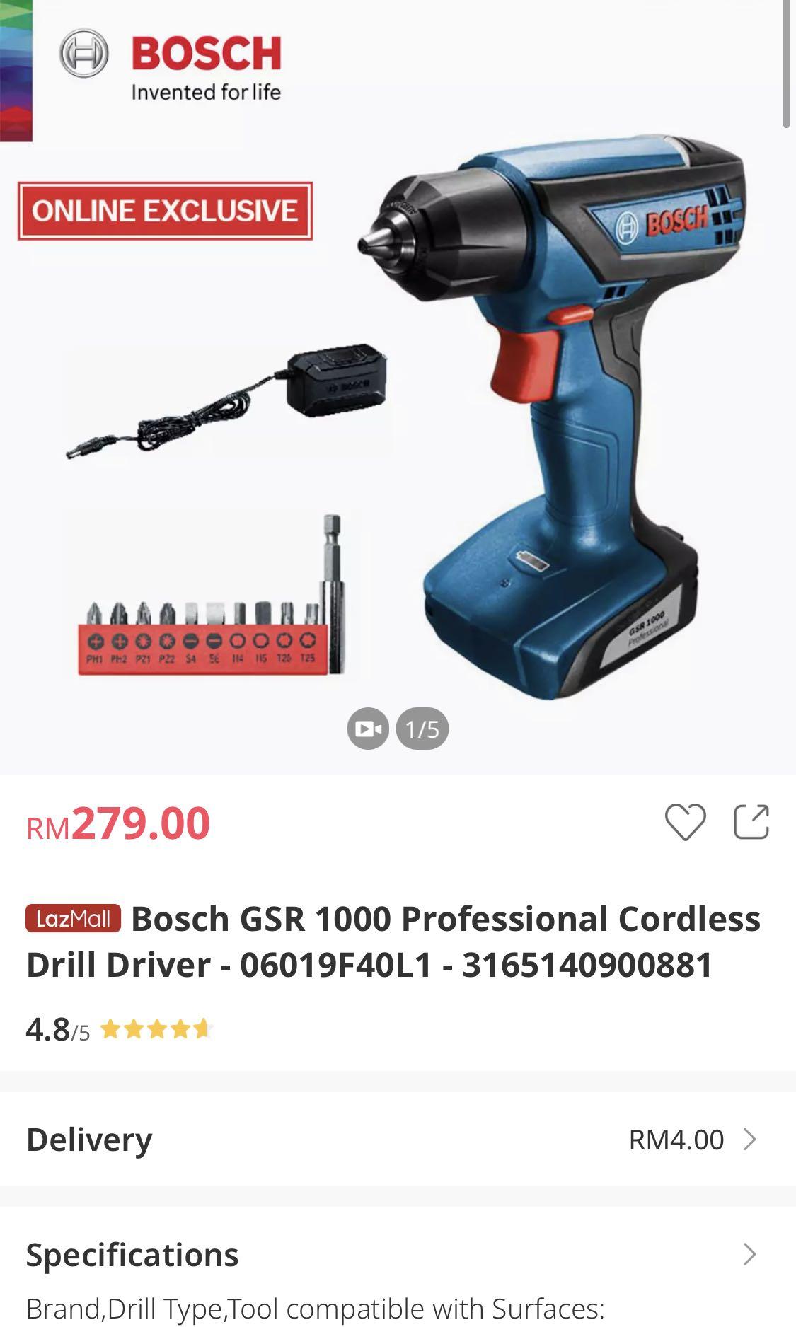 Bosch gsr top 1000 price
