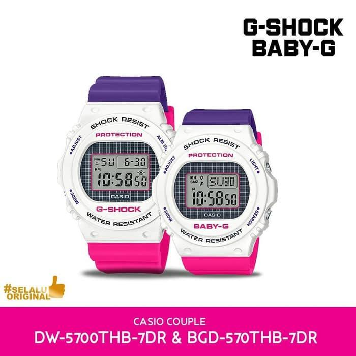 CASIO G-SHOCK DW-5700THB-7 & BABY-G BGD-570THB-7 COUPLE WATCH
