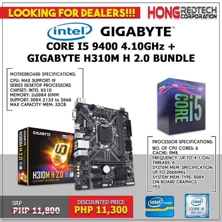 CORE I5 9400 4.10GHz PROCESSOR GIGABYTE H310M H 2.0 MOTHERBOARD