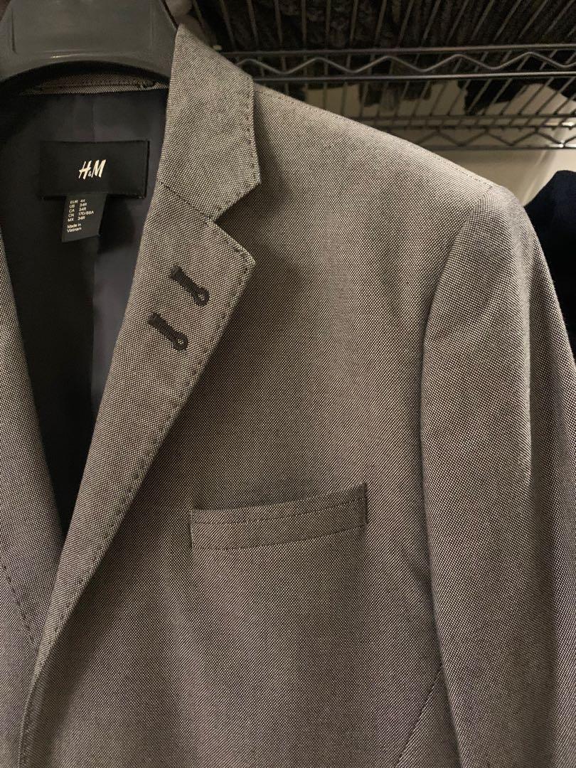 H&M Gray Suit with Elbow detailing, Men's Fashion, Coats, Jackets and ...