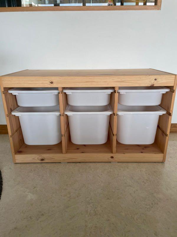 TROFAST Storage combination with boxes, light white stained pine/white,  365/8x173/8x201/2 - IKEA
