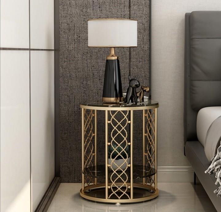 Instock H55 40x40 Cm Heavy Real Black Round Marble Slabs Morrocan Twilly Gold Iron Anti Rust Accent Sofa Side Table Furniture Home Living Kitchenware Tableware Table Linen Textiles On
