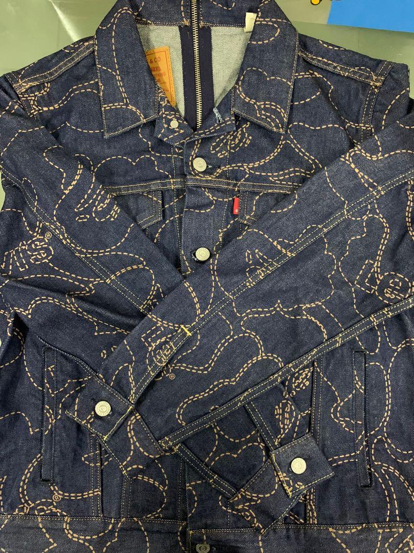 Levis x bape split trucker jacket size s, Men's Fashion, Tops & Sets,  Tshirts & Polo Shirts on Carousell