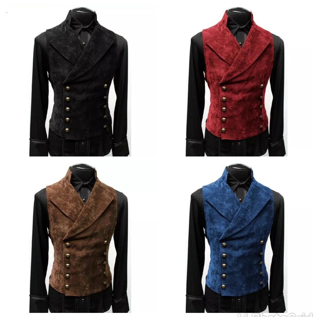 Men vest black blue brown red double breasted