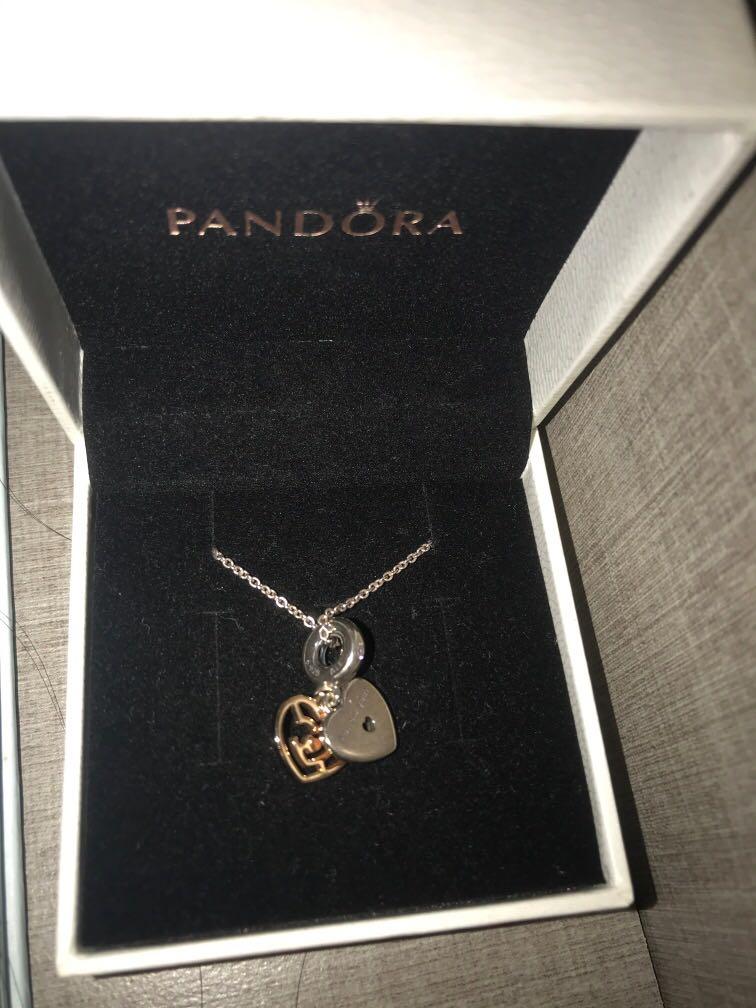 Pandora Double Heart Charm Necklace 