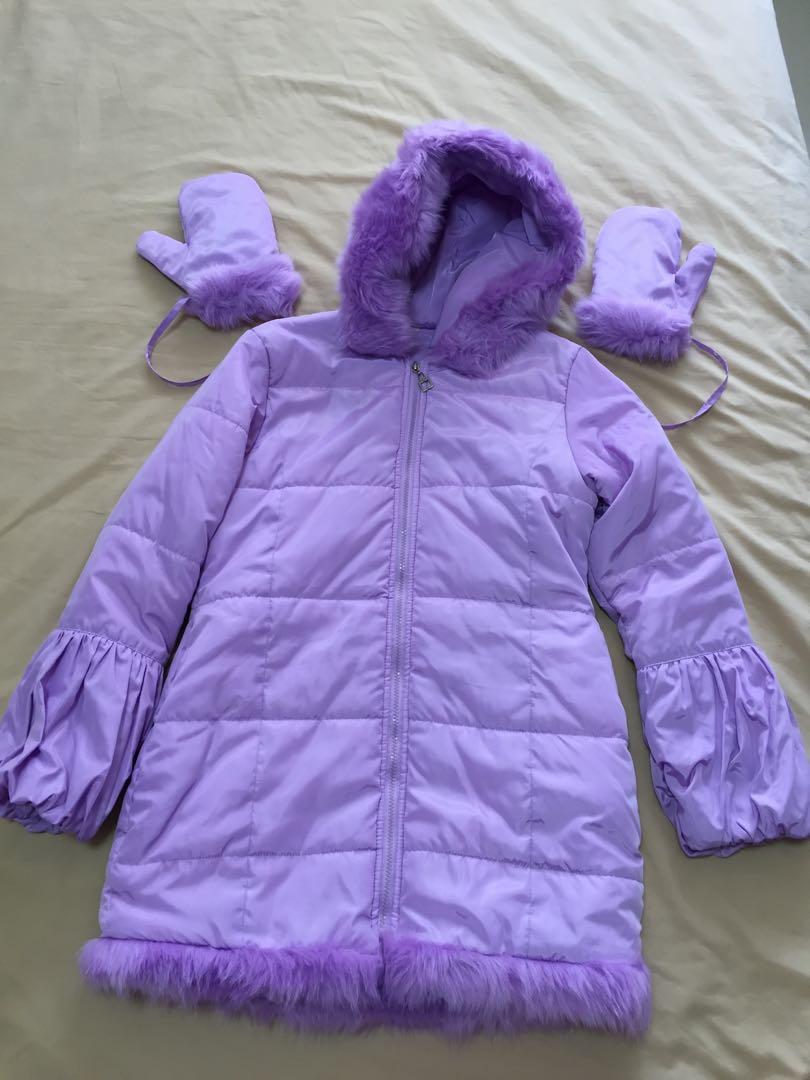 Purple fur cheap hooded coat