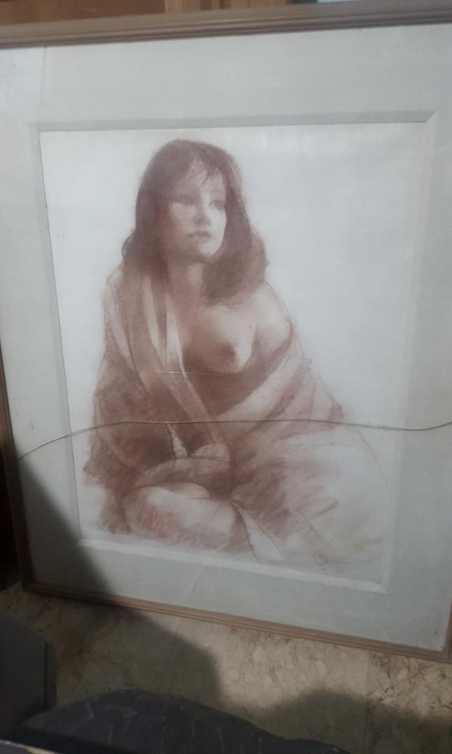 Romulo Olazo Nude (Osang) Painting - Authentic (Category: Art & Prints) located in San Juan City. Submitted by leea.v.e (Listing ID 1066012020, Image 1). Description: Selling an authentic Olazo piece. "Nude - Osang" Conte Crayon 25" x 19" 1997 Issues: Cracked glass Message me for more inquiries :).