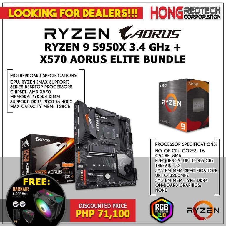 Ryzen 9 5950x 3 4ghz Processor X570 Aorus Elite Motherboard Bundle Computers Tech Parts Accessories Computer Parts On Carousell