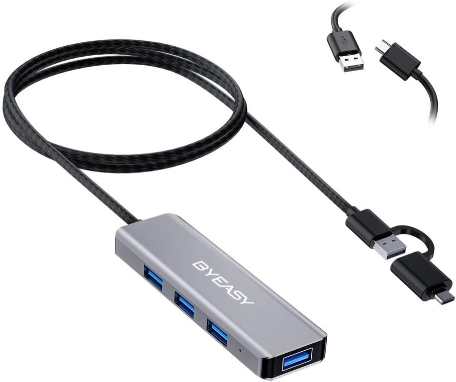 BYEASY USB Hub, USB 3.1 C to USB 3.0 Hub with 4 Ports and 2ft Extended