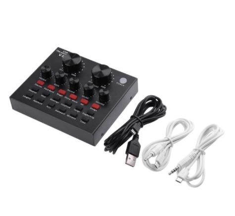 V8 Sound Card (Category: Soundbars, Speakers & Amplifiers) located in Manila. Submitted by sdfsolutions (Listing ID 1066089015, Image 1). Description: Feature: 1. 12 kinds of electric sound, 8 kinds of sound effects, 6 kinds of effect modes. 2. Reverberation size adjustment, microphone volume adjustment, high bass adjustment, recording volume control, music volume control, monitoring volume control (earphone function). 3. Support mobile phone com