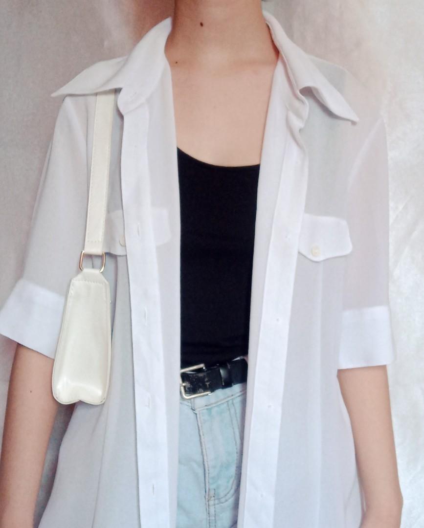White Long See-Through Polo Shirt 