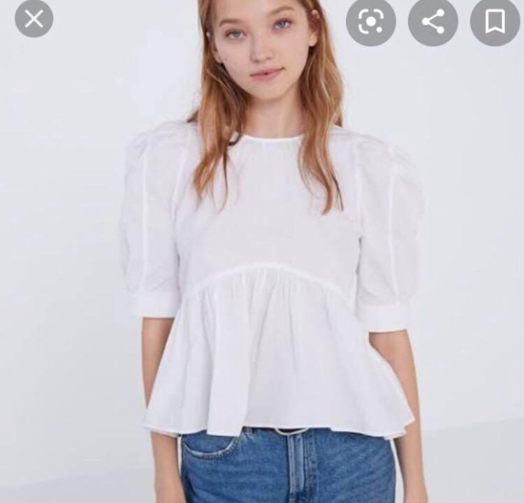 Zara white puff sleeve blouse, Fesyen 