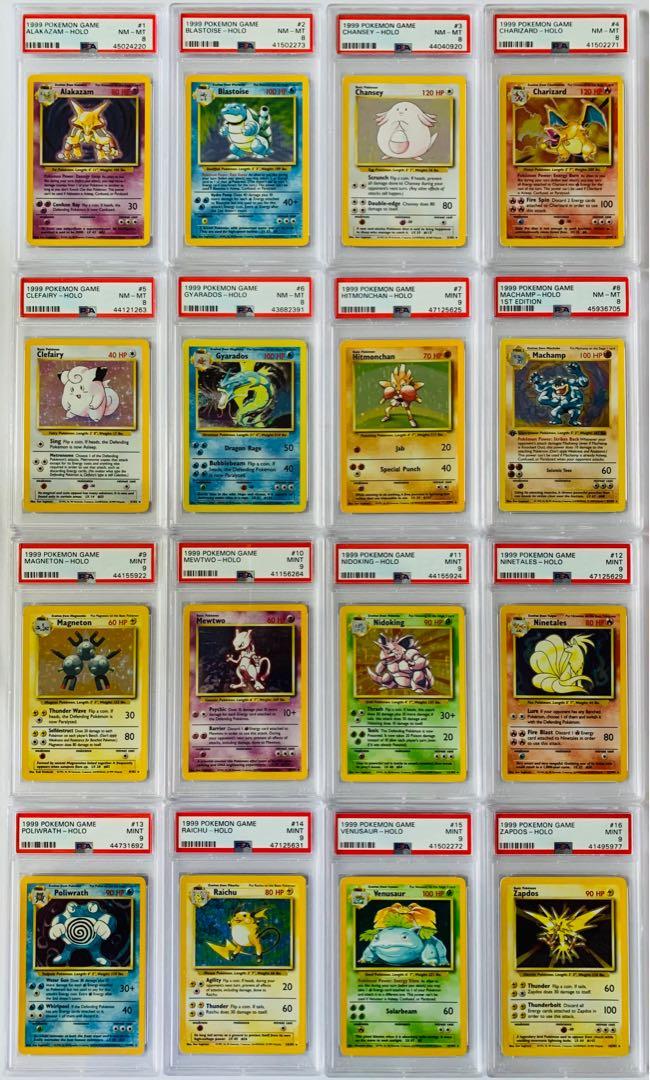 1999 Complete Pokemon PSA 8/9 Holo Base Set Unlimited, Hobbies