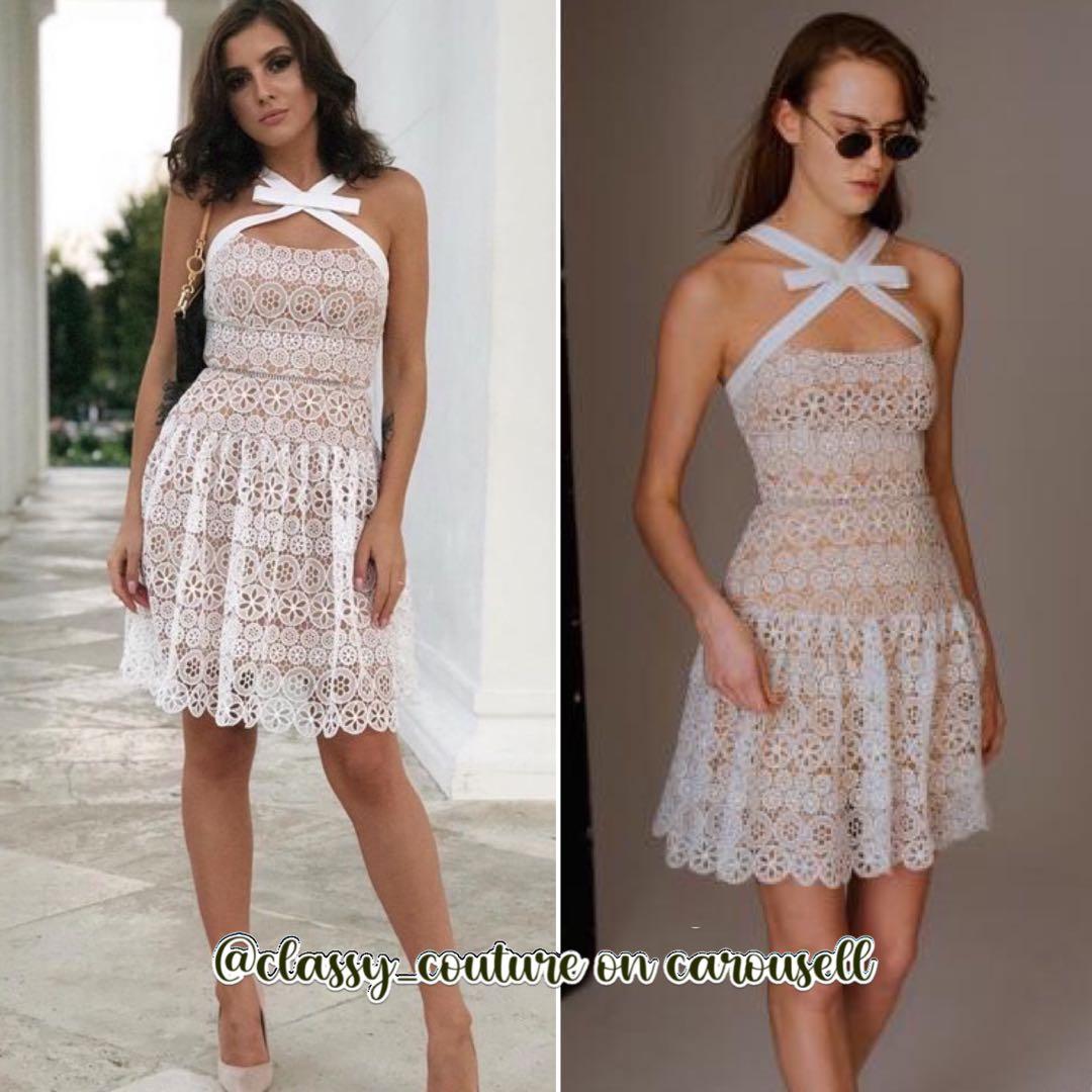 Self portrait white circle 2025 floral lace mini dress