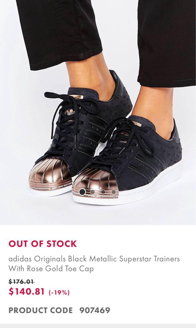Serrado bancarrota Maravilla Adidas Originals Black Metallic Superstar Trainers With Rose Gold Toe Cap,  Women's Fashion, Footwear, Sneakers on Carousell