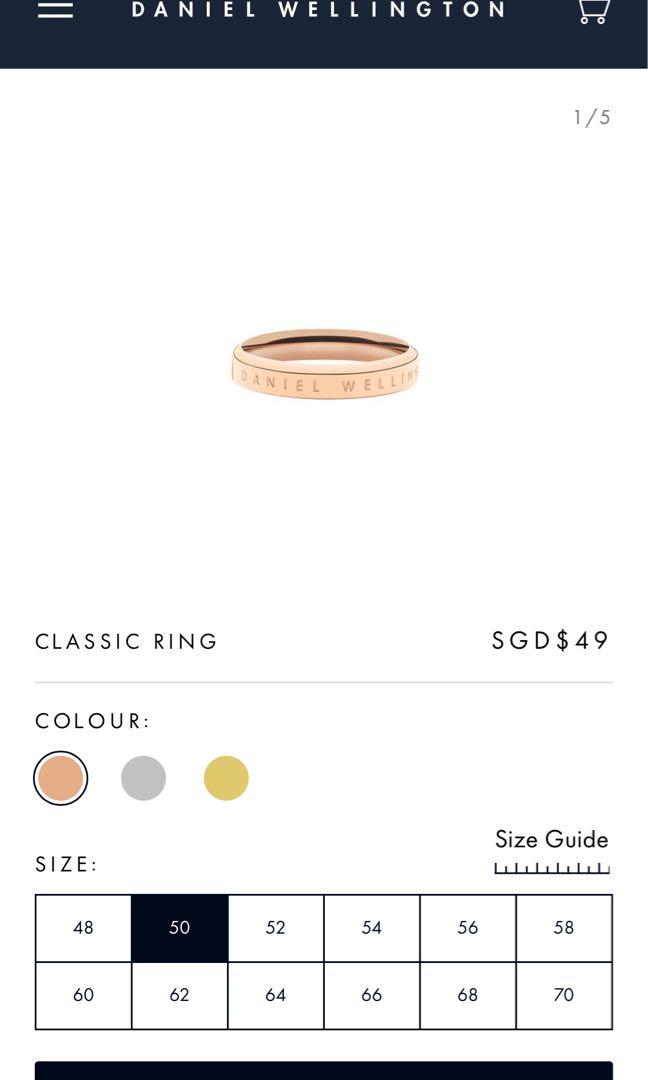 daniel wellington ring size chart