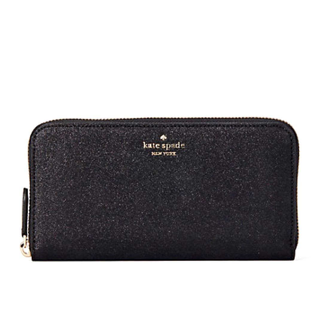 INSTOCK Kate Spade Lola Glitter Large Continental Wallet Long Zip Around Black